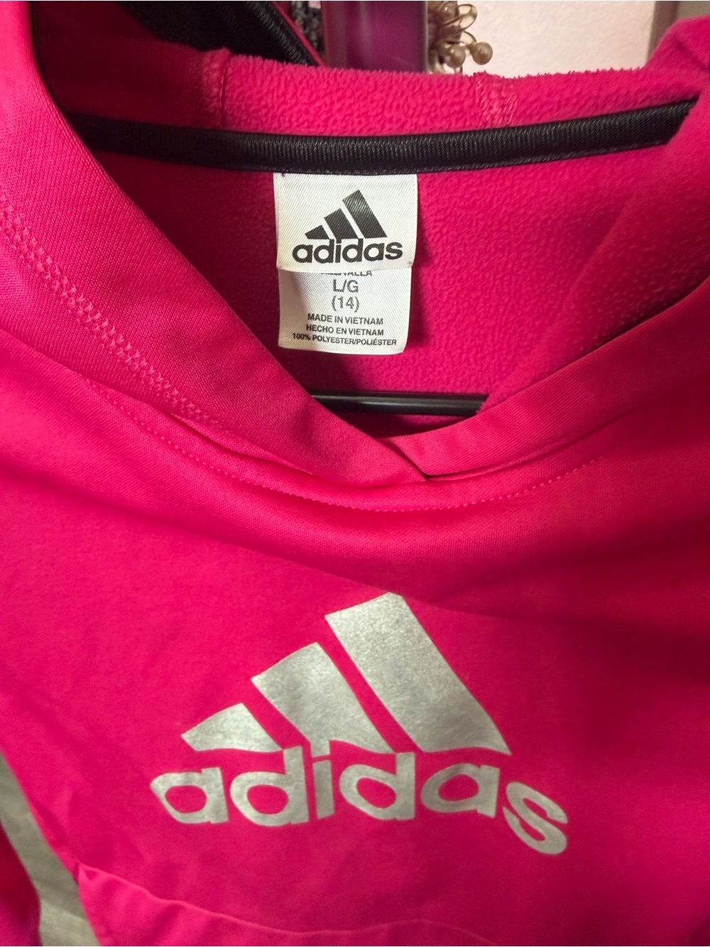 adidas Bright Pink Hoodie with Silver Logo - Picture 4 of 7